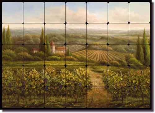 Vineyard Countryside by C. H. Ching Tumbled Marble Tile Mural CHC096