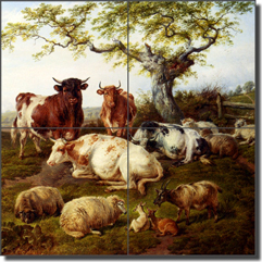 Jones Cattle Animals Ceramic Tile Mural 12" x 12" - CJ2001