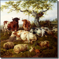 Jones Cattle Animals Ceramic Tile Mural 8.5" x 8.5" - CJ2001