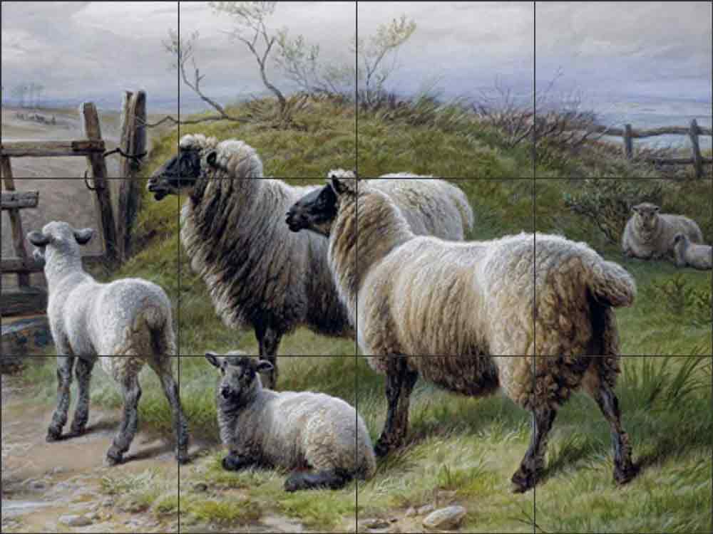 Sheep and Lambs by Charles Jones Ceramic Tile Mural CJ2005