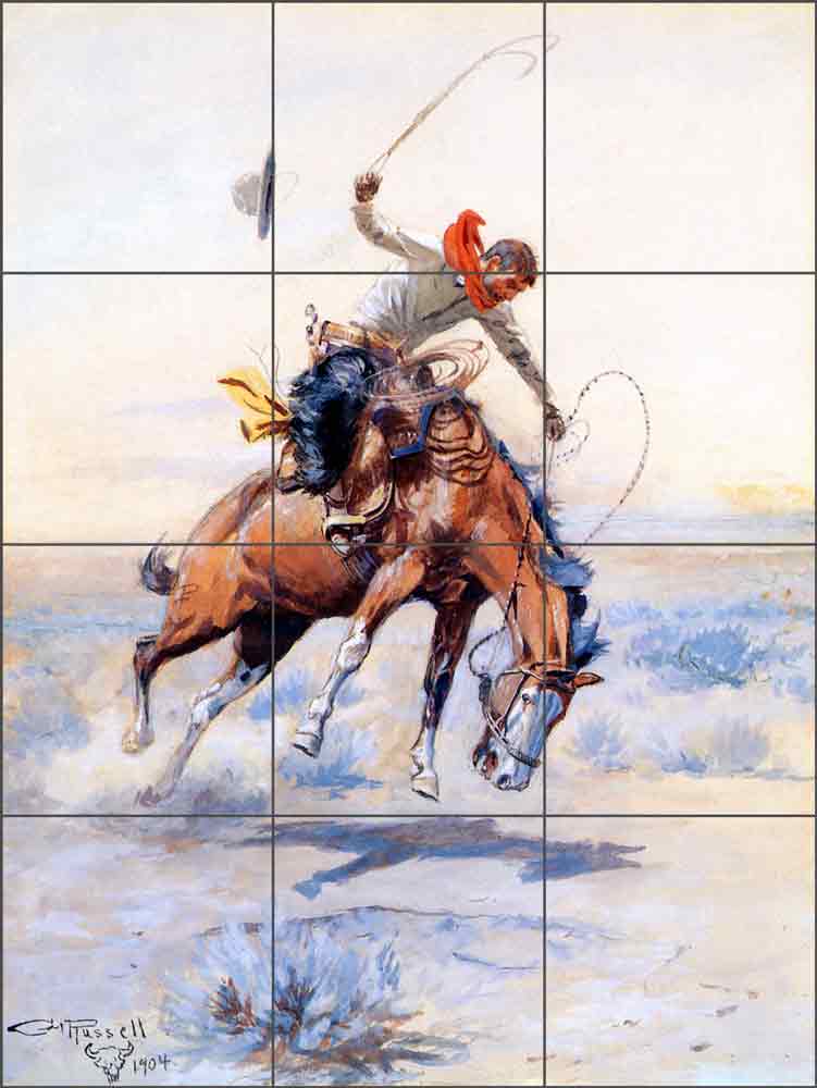 The Bucker by Charles M Russell Ceramic Tile Mural CMR001