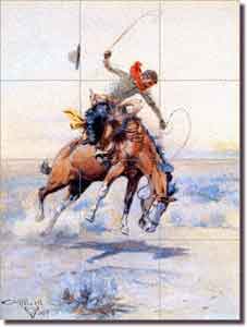 Russell Western Cowboy Glass Tile Mural 18" x 24" - CMR001