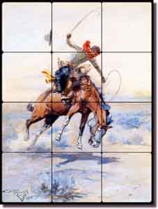 Russell Western Cowboy Tumbled Marble Tile Mural 18" x 24" - CMR001