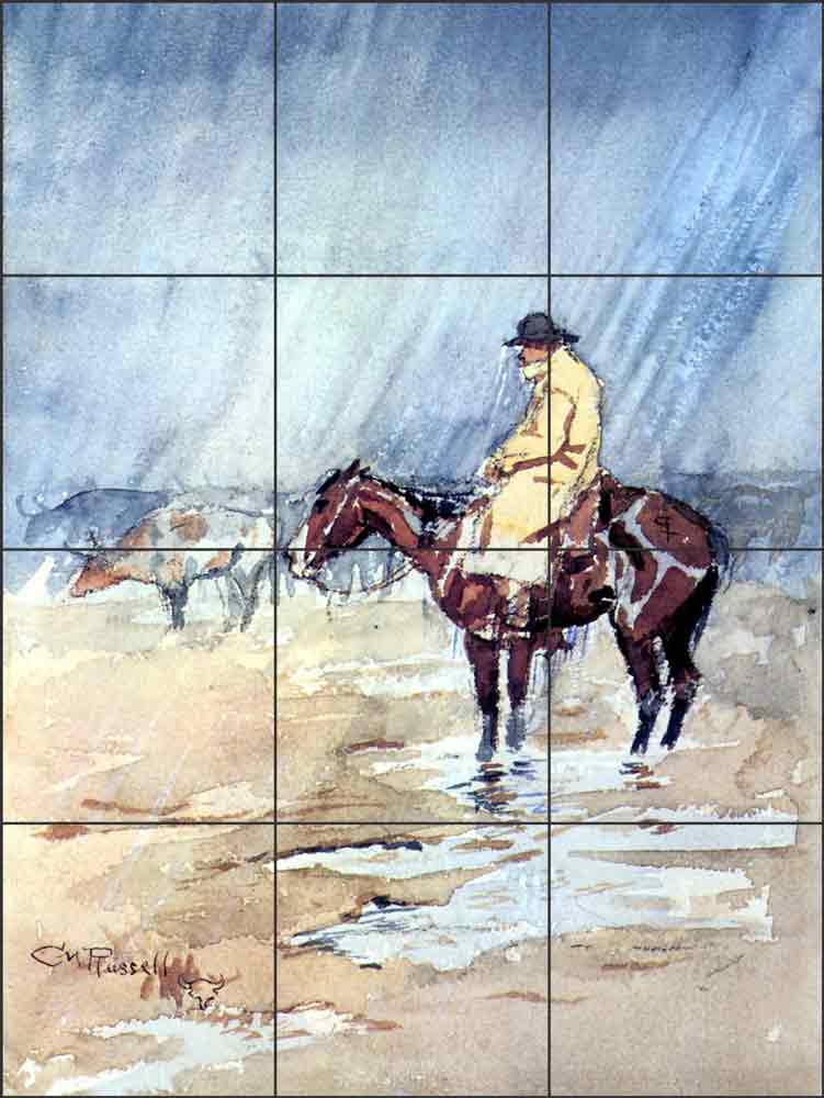 Just a Little Rain by Charles M Russell Ceramic Tile Mural CMR002