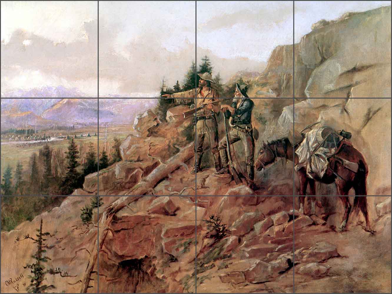 Trouble on the Horizon by Charles M. Russell Ceramic Tile Mural - CMR009