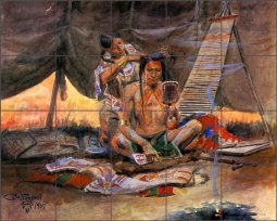 The Beauty Parlor by Charles M. Russell Ceramic Tile Mural - CMR015