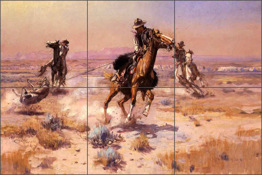 At Rope's End by Charles M. Russell Ceramic Tile Mural - CMR017