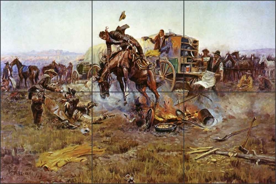A Bronc to Breakfast by Charles M. Russell Ceramic Tile Mural