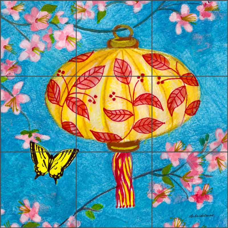 Orange Lantern by Leslie Whitman Ceramic Tile Mural - CPA-LW17015