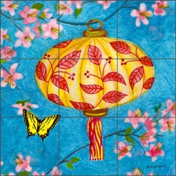 Orange Lantern by Leslie Whitman Ceramic Tile Mural - CPA-LW17015