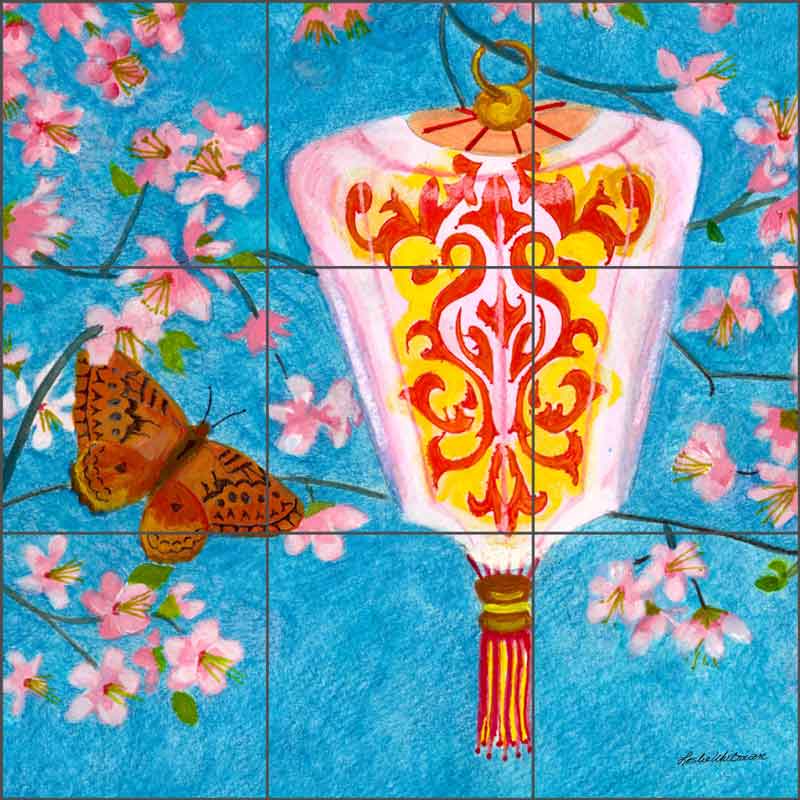 Pink Lantern by Leslie Whitman Ceramic Tile Mural - CPA-LW17016