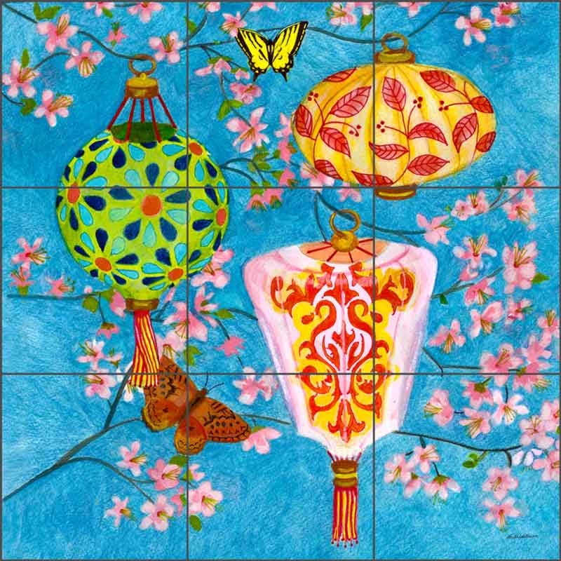 Garden Lanterns by Leslie Whitman Ceramic Tile Mural - CPA-LW17017