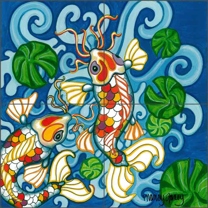 Koi by Nancy Jacey Ceramic Tile Mural CPA-NJ11029-1