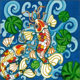 Koi by Nancy Jacey Ceramic Tile Mural CPA-NJ11029-1