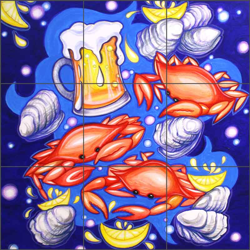 Crab Pickin with Beer by Nancy Jacey Ceramic Tile Mural - CPA-NJ17070