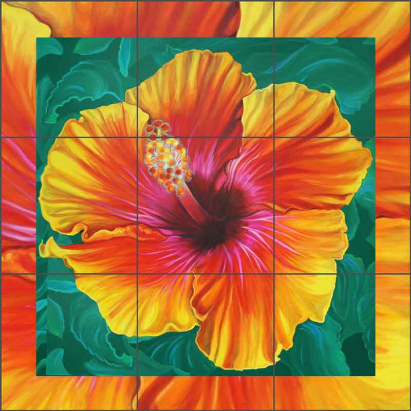 Hibiscus by Nancy Jacey Ceramic Tile Mural - CPA-NJ17071: Artwork