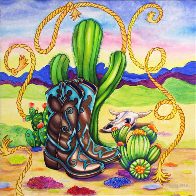 Cactus and Boots by Nancy Jacey Ceramic Accent & Decor Tile - CPA-NJ17072AT