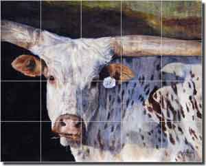 Hughbanks Steer Animal Ceramic Tile Mural 21.25" x 17" - DHA016