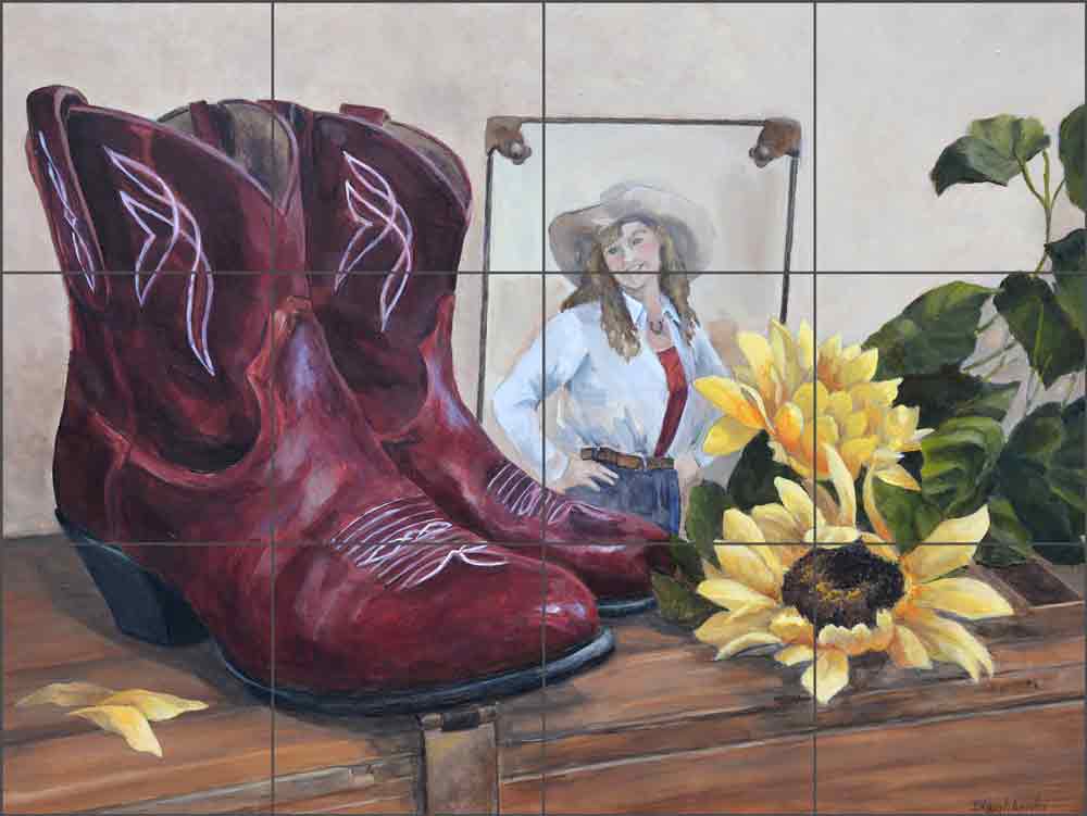 Cowgirl Booties by Debbie Hughbanks Ceramic Tile Mural - DHA062