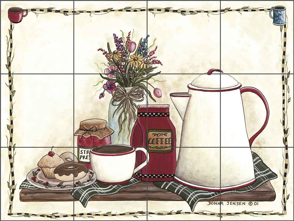 Coffee Time by Donna Jensen Travertine Stone Tile Mural - DJ001