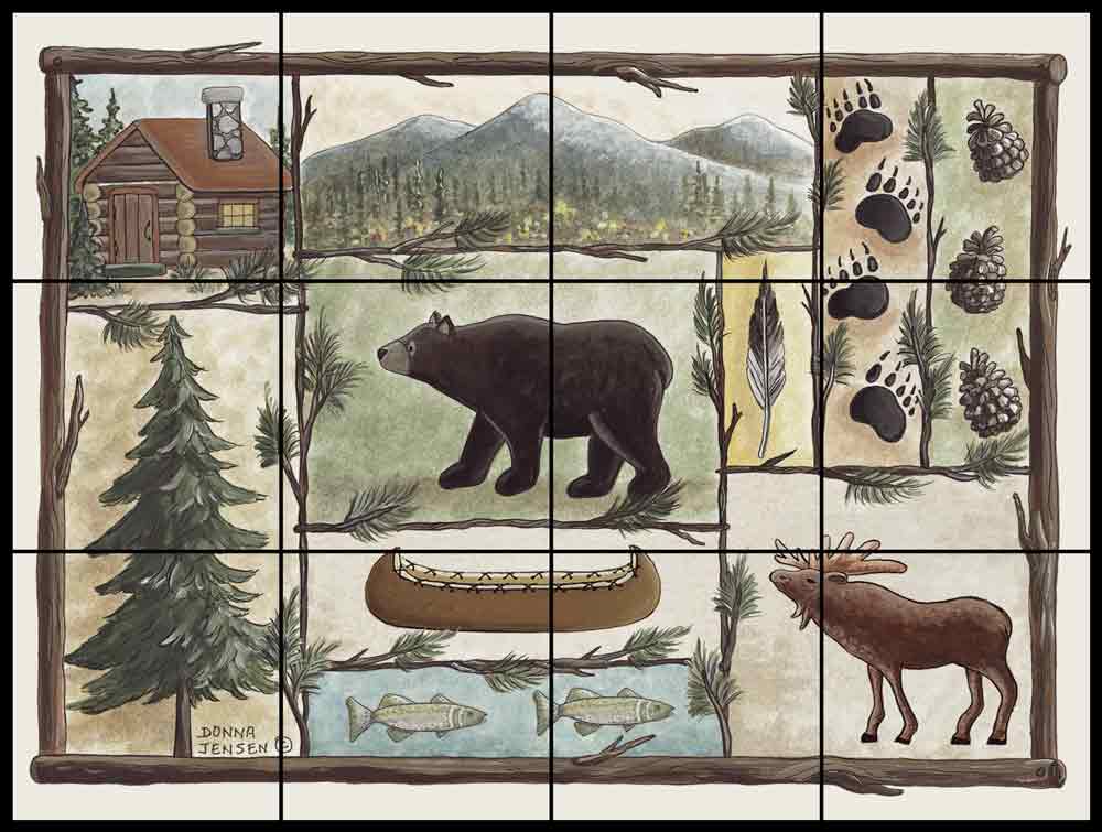 Cabin Fever by Donna Jensen Travertine Tile Mural DJ002