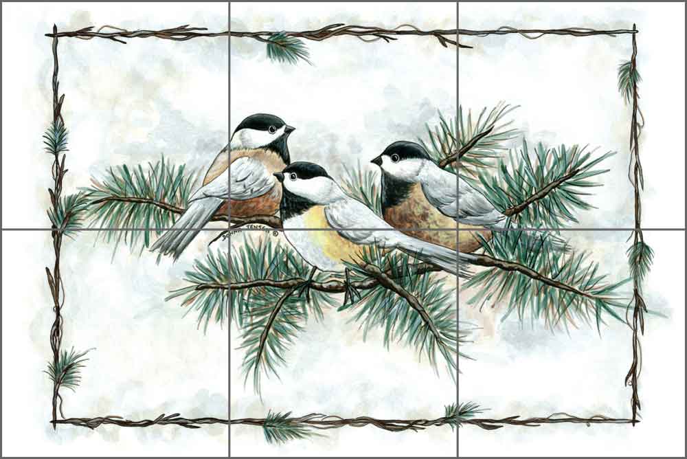 Donna's Chickadees by Donna Jensen Ceramic Tile Mural - DJ006