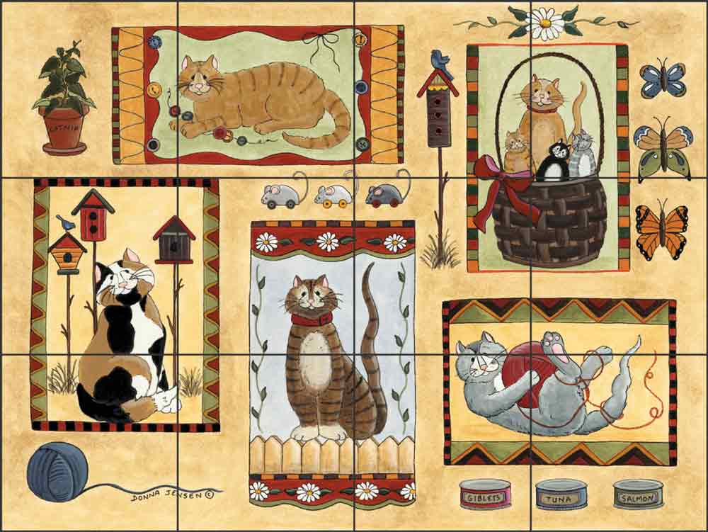 Cat Sampler by Donna Jensen Ceramic Tile Mural DJ014