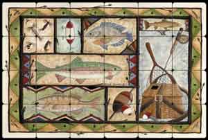 Jensen Fishing Lodge Art Tumbled Marble Tile Mural 24" x 16" - DJ017