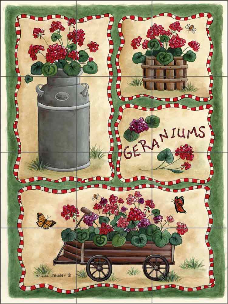 Geranium Sampler by Donna Jensen Ceramic Tile Mural DJ021