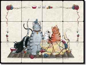 Jensen Cat Animal Tumbled Marble Tile Mural 24" x 18"