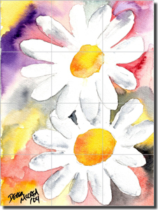 McCrea Daisy Floral Ceramic Tile Mural 12.75" x 17" - DMA001