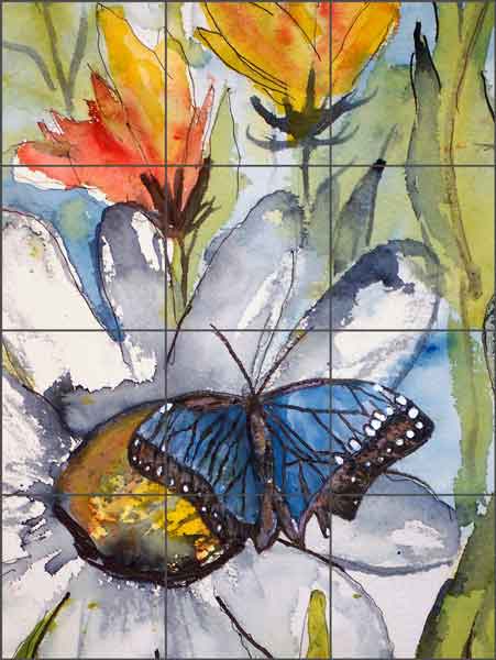 Blue Butterfly by Derek McCrea Ceramic Tile Mural - DMA005
