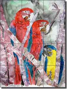 McCrea Bird Parrots Ceramic Tile Mural 12.75" x 17" - DMA030
