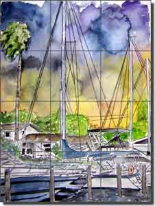 McCrea Sailboats Marina Ceramic Tile Mural 12.75" x 17" - DMA036