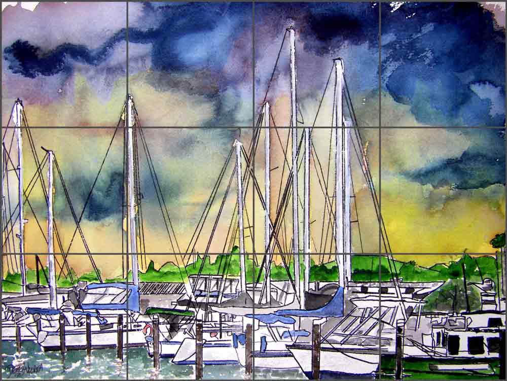 Melbourne FL Marina by Derek McCrea Ceramic Tile Mural - DMA046