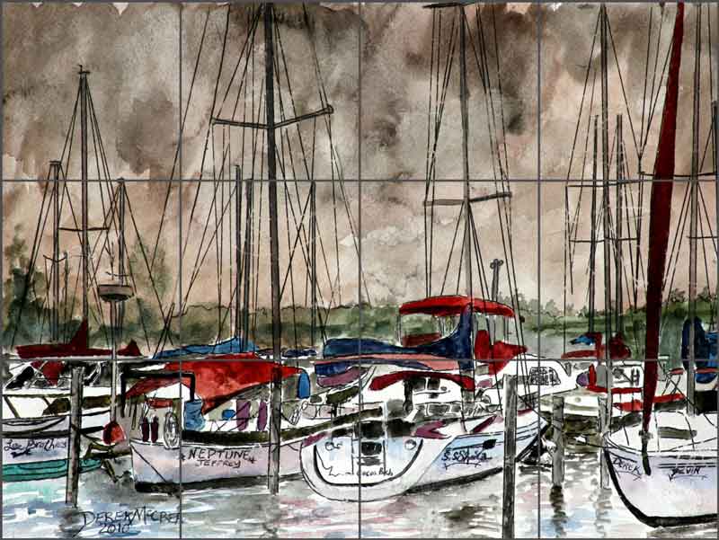 Sailboats by Derek McCrea Ceramic Tile Mural - DMA079