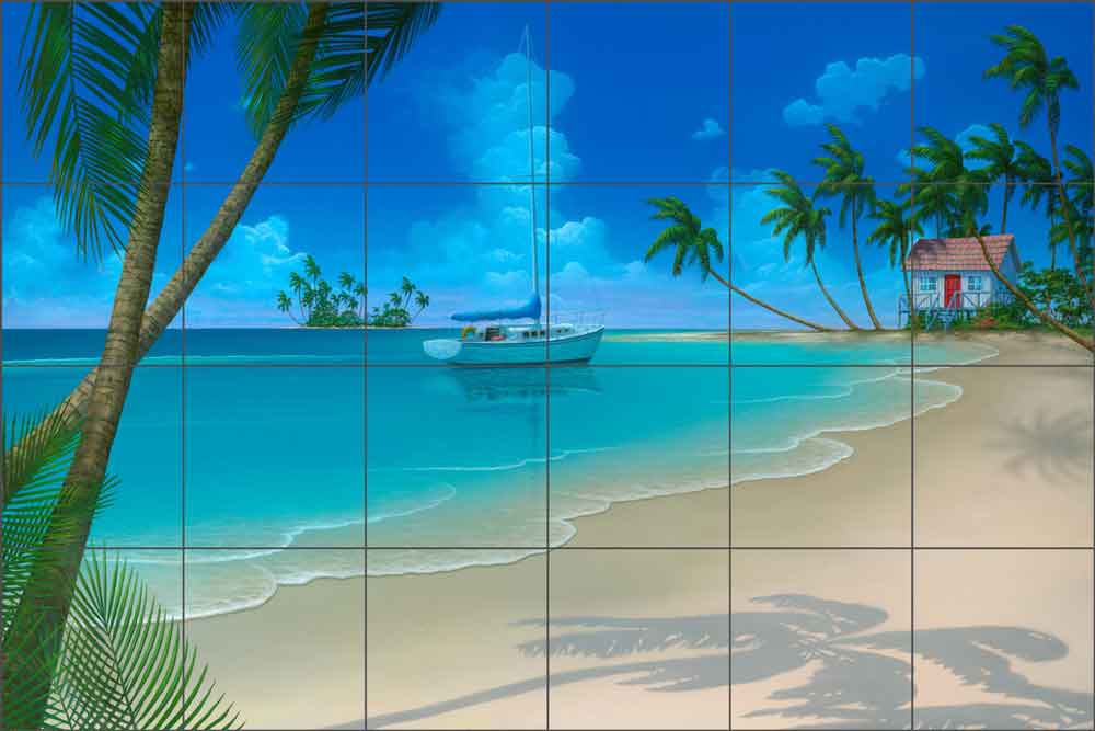 Miller Tropical Seascape Glass Tile Mural 36" x 24" - DMA2002