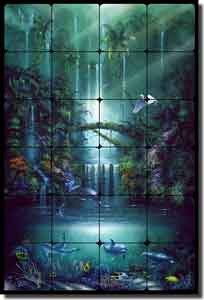 Miller Tropical Waterfall Tumbled Marble Tile Mural 16" x 24" - DMA2005