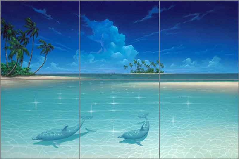 Dolphin Cove by David Miller Glass Wall Tile Mural DMA2013