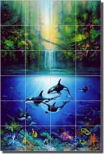 Miller Tropical Waterfall Glass Tile Mural 24" x 36" - DMA2017