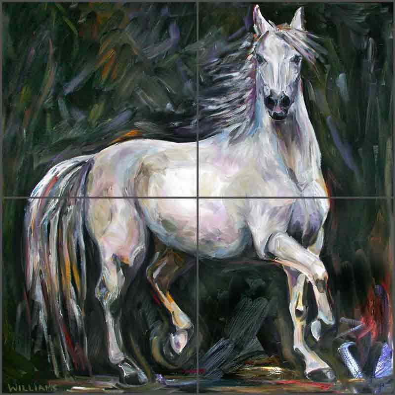 White Mare by Diane Williams Ceramic Tile Mural Ceramic Tile Mural DWA012