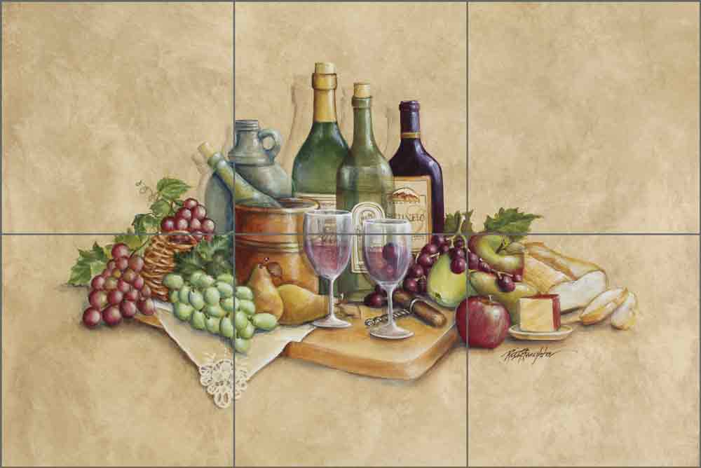 Wine Time by Rita Broughton Ceramic Tile Mural - EC-RB001