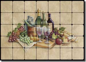 Broughton Wine Grapes Tumbled Marble Tile Mural 28" x 20" - EC-RB001