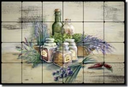 Broughton Herbs Kitchen Tumbled Marble Tile Mural 24" x 16" - EC-RB002