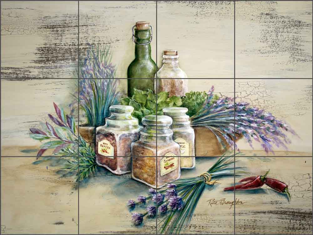 Spice of Life by Rita Broughton Travertine Stone Tile Mural - EC-RB002