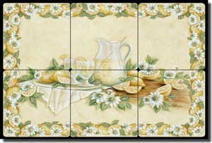 Broughton Lemons Lemonade Tumbled Marble Tile Mural 18" x 12" - EC-RB004