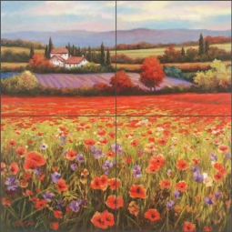 Poppy Pastures I by T. C. Chiu Ceramic Tile Mural - EC-TC002