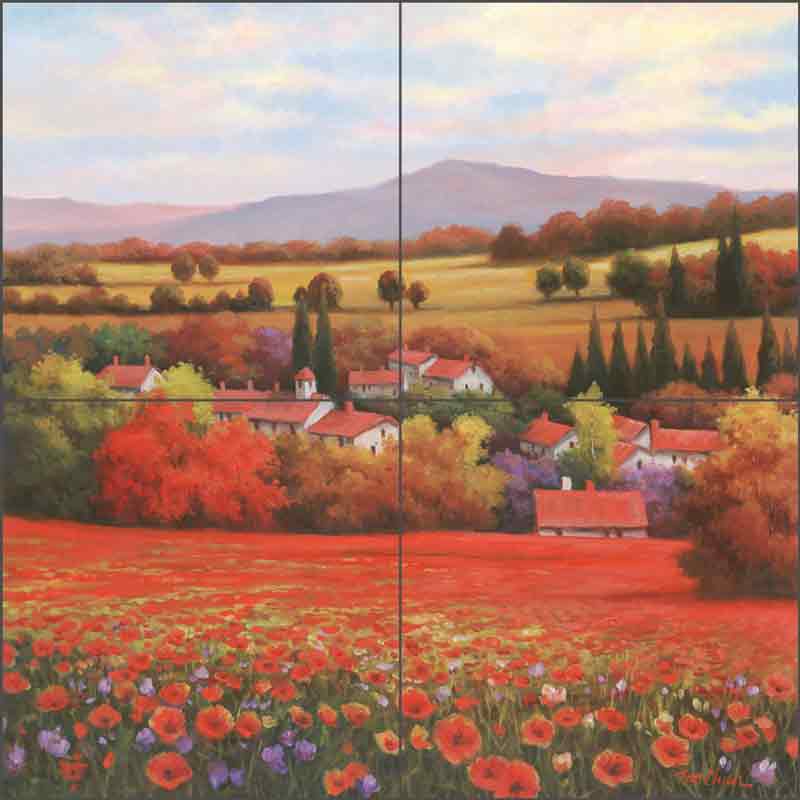 Poppy Pastures II by T. C. Chiu Ceramic Tile Mural EC-TC003