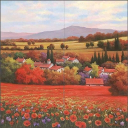 Poppy Pastures II by T. C. Chiu Ceramic Tile Mural EC-TC003