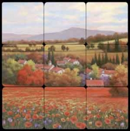 Chiu Poppy Landscape Tumbled Marble Tile Mural - EC-TC003